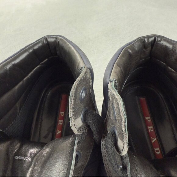 Prada Hi Top Grey/Blue Nylon and Suede High Top Sneaker Sz 7.5 US/6.5 UK/40.5 EU - Picture 10 of 14